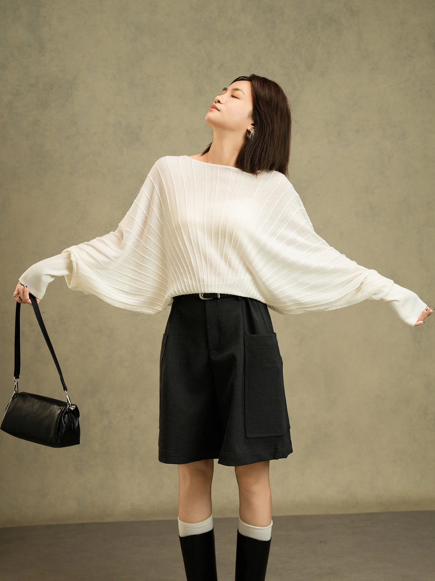 

Belin Faion Woolen Knitted Batwing Sve Base irt Women's Long Sve One-oulder Simple Sle Loose Fit Autumn Top