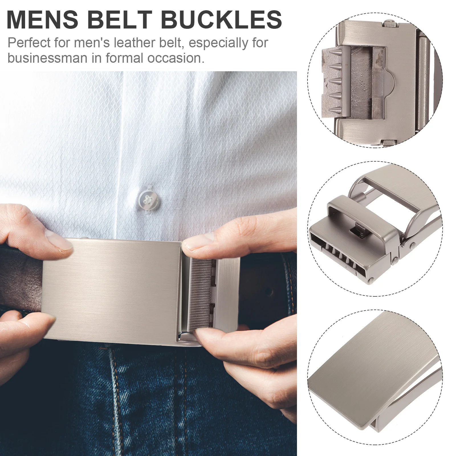

1Pc Men's Business Alloy Belt Buckle Easy to Use for Belts Perfect White Brown Straps Silver