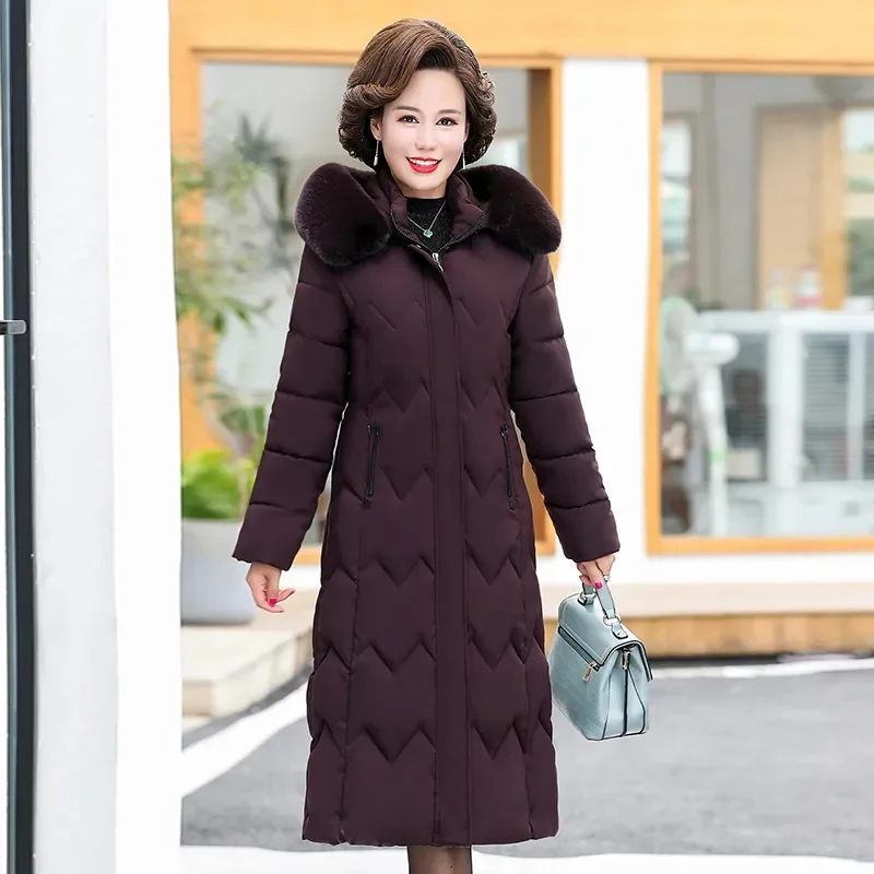 

-30 degrees Winter Jacket Women Hooded Parkas X-long Jackets Fur Collar Casual Thick Warm Windproof Coat Female Outwear Mother