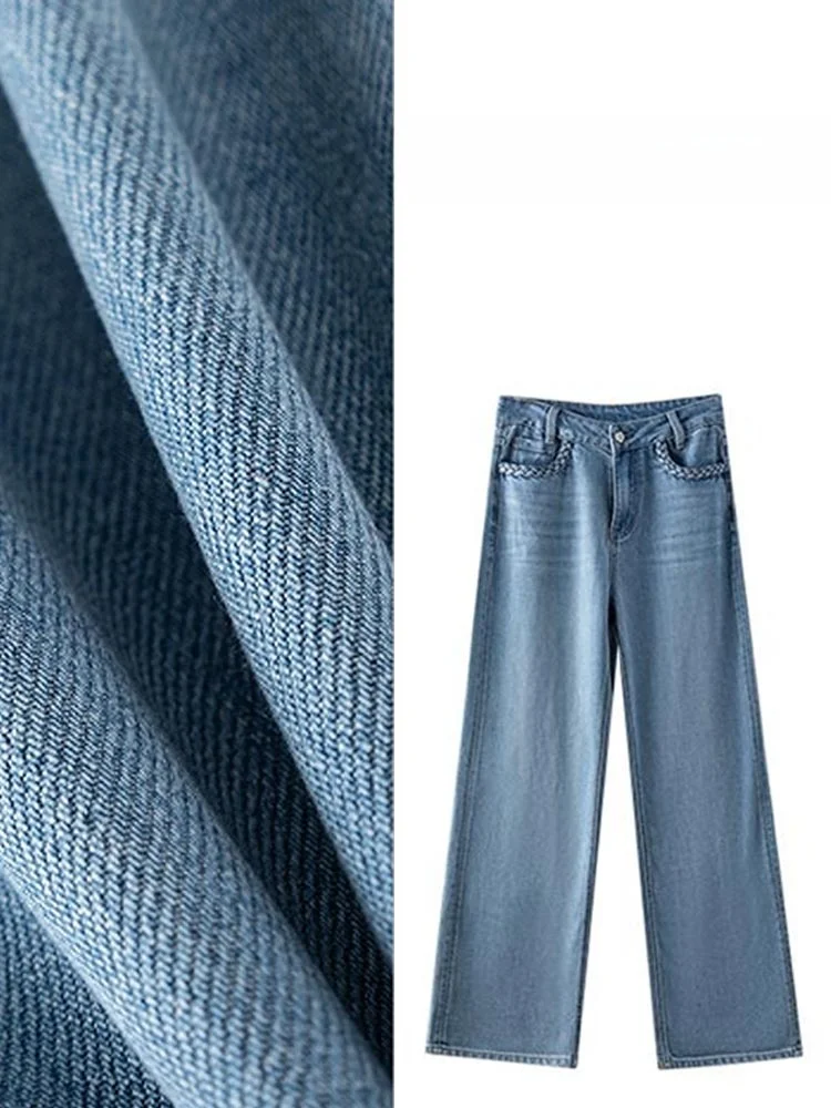 

High Waist Draped Denim Jeans Women's Retro Style Casual Straight Leg Pants Spring Autumn New Fashion Korean Match All High-E...