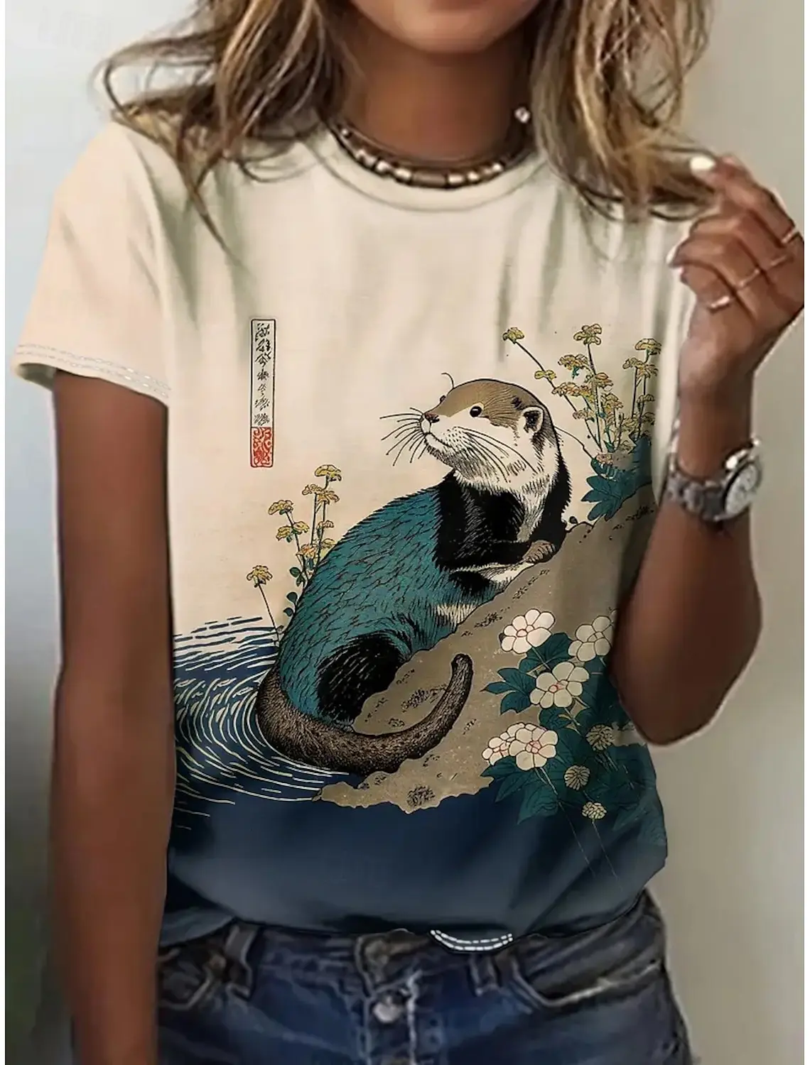 

Summer Fashion Women's T-Shirts Kawaii Animal Stylish Printed Casual Short Sleeve Crew Neck Tees Round Neck Regular Tops