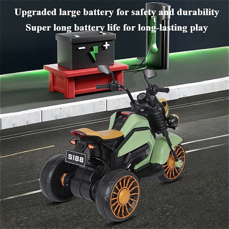 Kids Electric Motorcycle with Music & LED Light Rechargeable Vintage RC Kids Tricycle Harley Toy Early Education for Boys & Girl