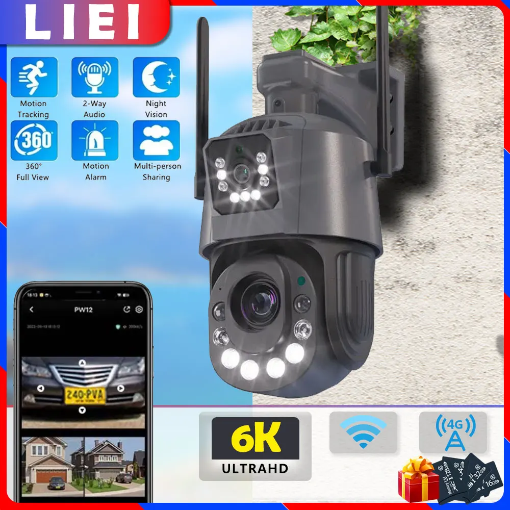 

LIEI 8MP Metal Dual Lens PTZ Wifi/4G 6K Camera Outdoor 30X 50X Optical Zoom Human Detection 200M Night Vision IP Cameras iCsee