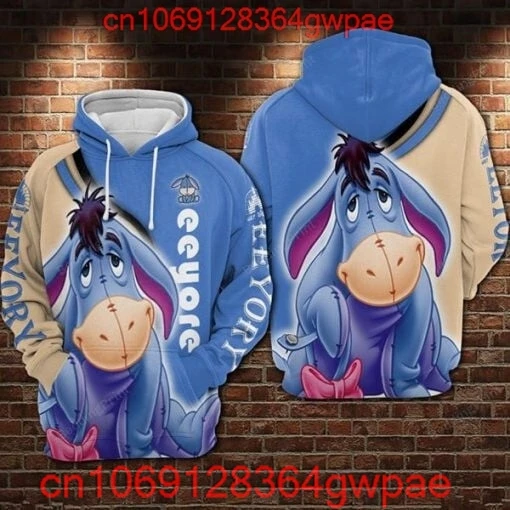 Eeyore Winnie the Pooh Disney Unisex Cartoon Graphic 3D Hoodie Fashion Retro 3D Zipper Hoodie Disney Custom Name hoodie