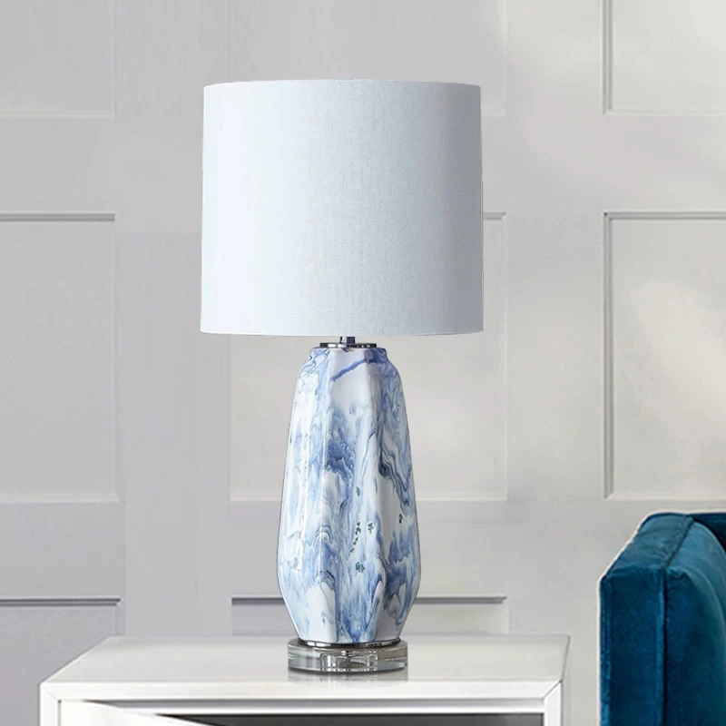 Light luxury new living room bedroom bedside lamp, living room blue ink ceramic desk lamp, high-end atmosphere lamp