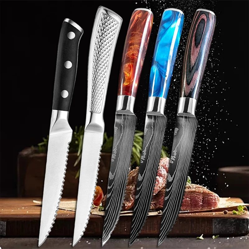 Steak Knife Stainless Steel Kitchen Serrated Knife Beef Fruit Cutting Bread Knife Chef Cooking Tools