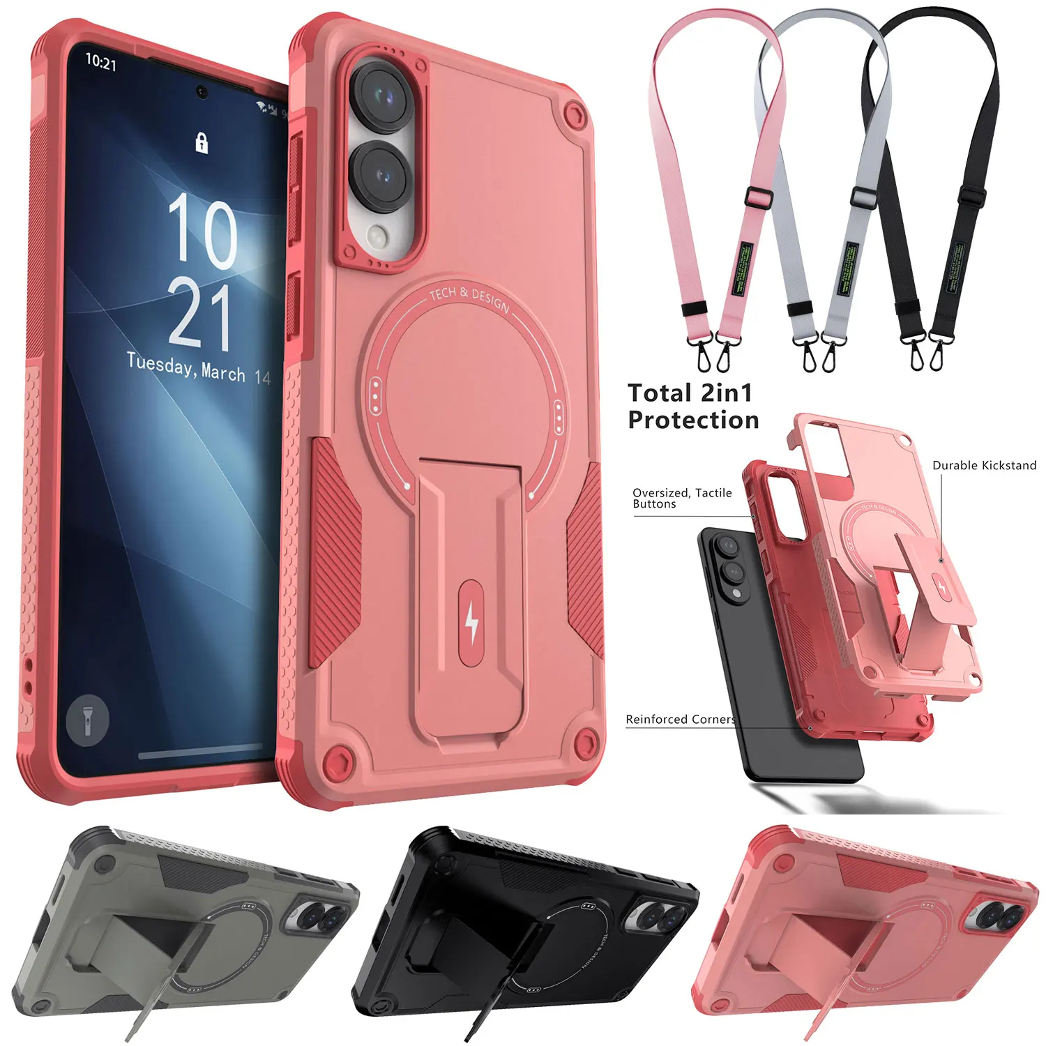 

For Samsung For Galaxy S25/S25 Plus/S25 Ultra/S25 Edge Shockproof Magnetic Case +Kickstand Holder, Rugged Cover With Phone Strap