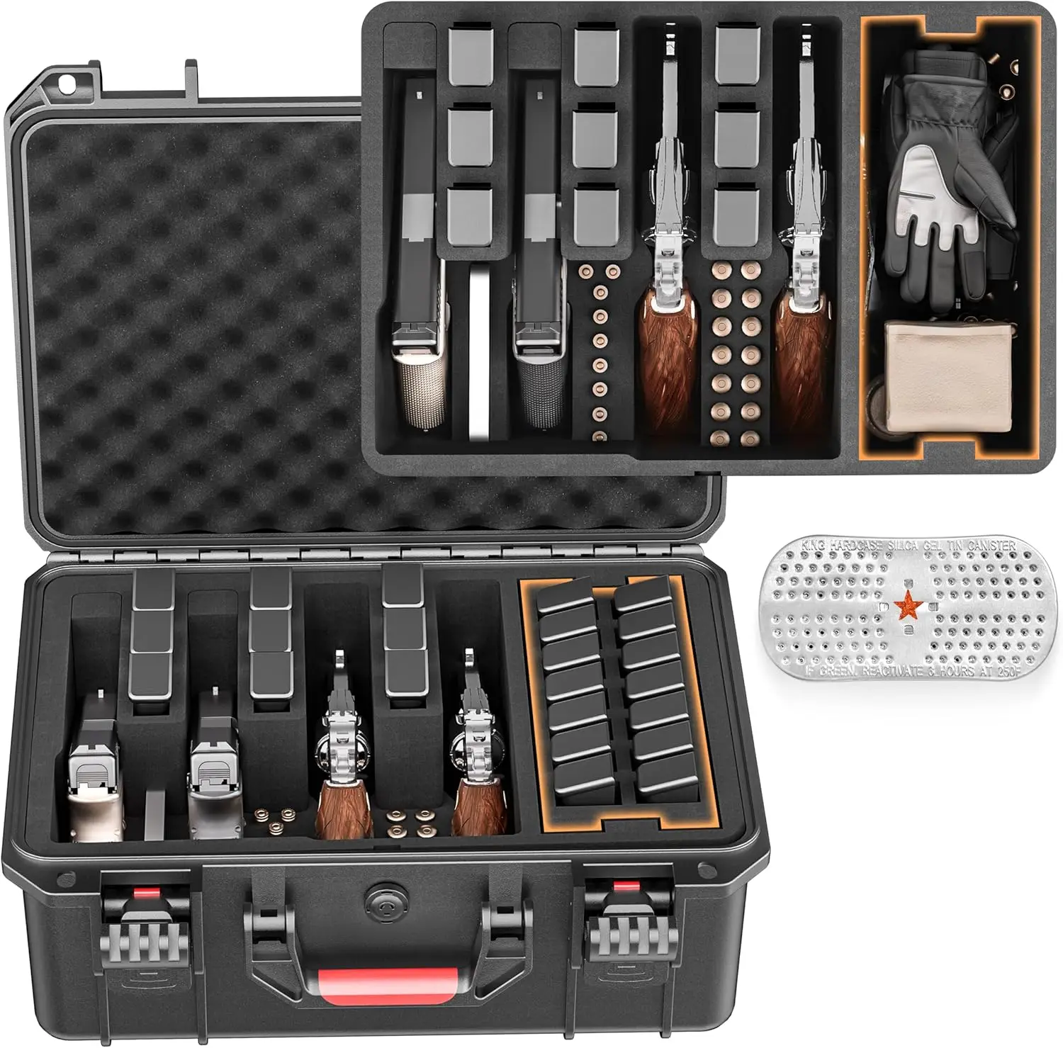 

Hard Gun Case for Handguns, Shockproof Waterproof Pistol Case with Desiccant for Travel and Range