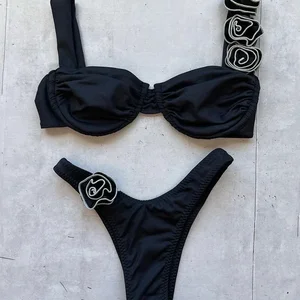 Sexy 3D leuchtend rosa Blume Push Up Bikini 2025 Weibliches Bad mit hohem Set gefalteten Bikini 6 Hauptverkaufsflowers 3D - №4