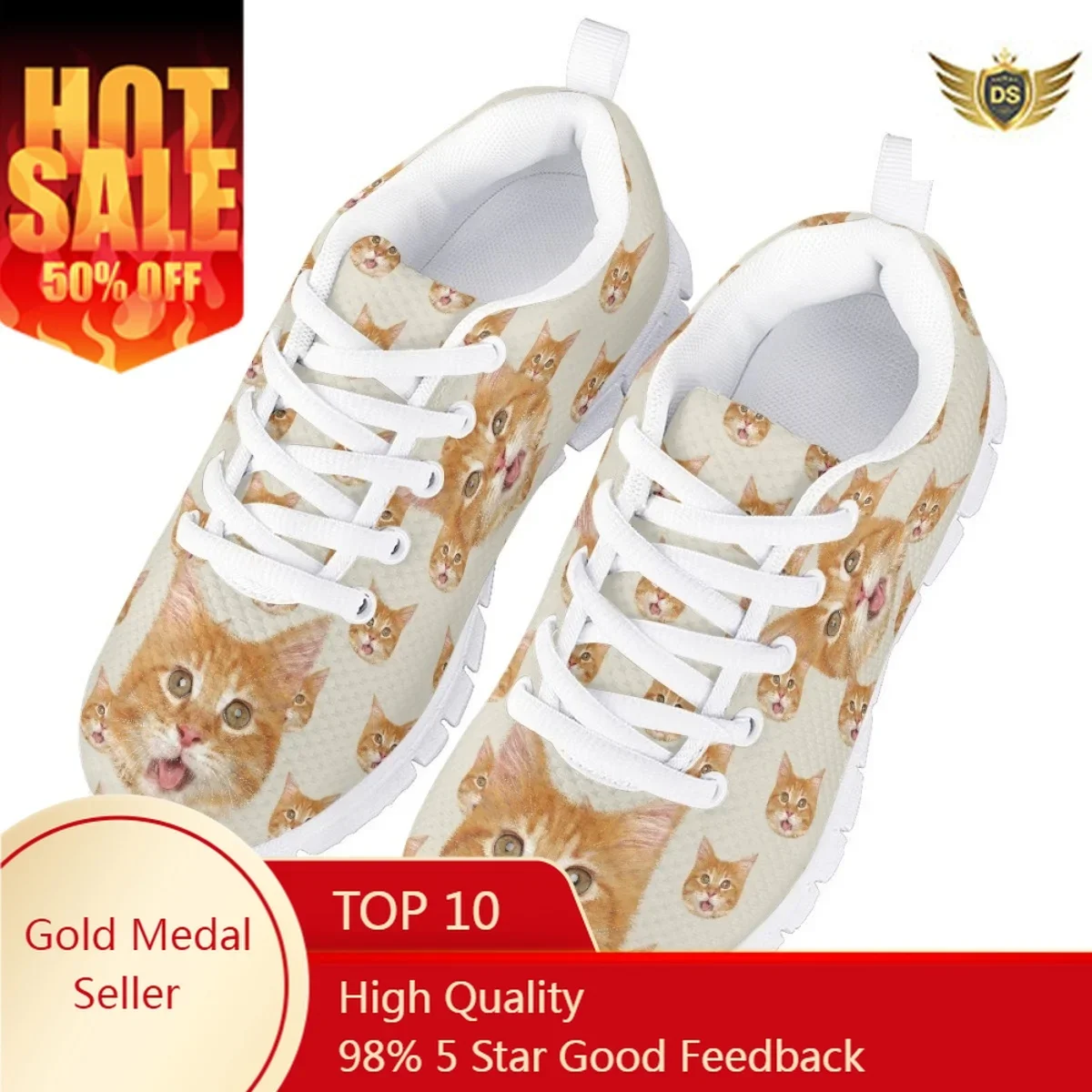 Tangerine Cat 3D infantil impresso Casual Lace Up Shoes, respirável Soft Mesh Sneakers, Cute Kids Sneakers, meninas e meninos