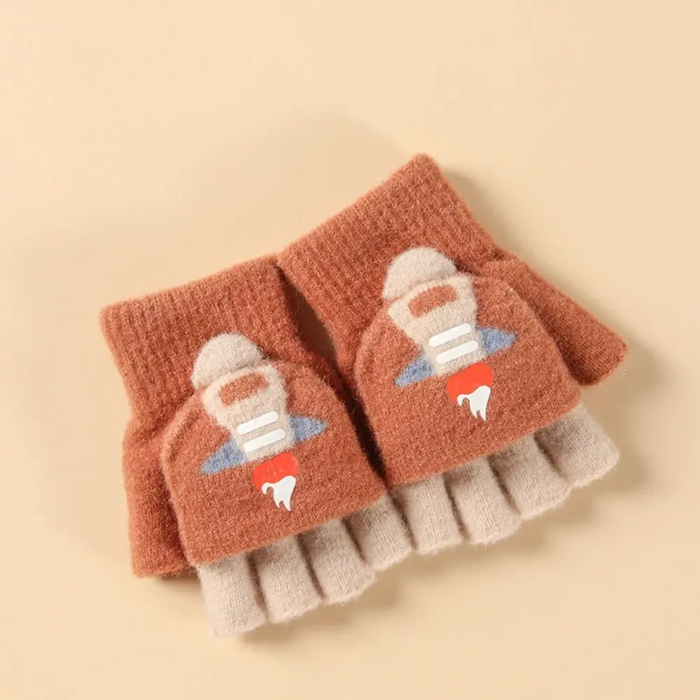 Breathable Fashion Keep Warm Nylon Windproof Cute Thick Mittens Flip Cover Gloves Children's Gloves Half Finger Gloves