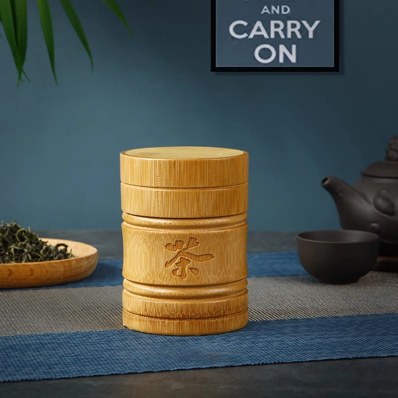 Handmade Bamboo Tea Storage Box Chinese Carved Tea Canister Lid Seal Kitchen Storage Jars  Spice Box Case Organizer