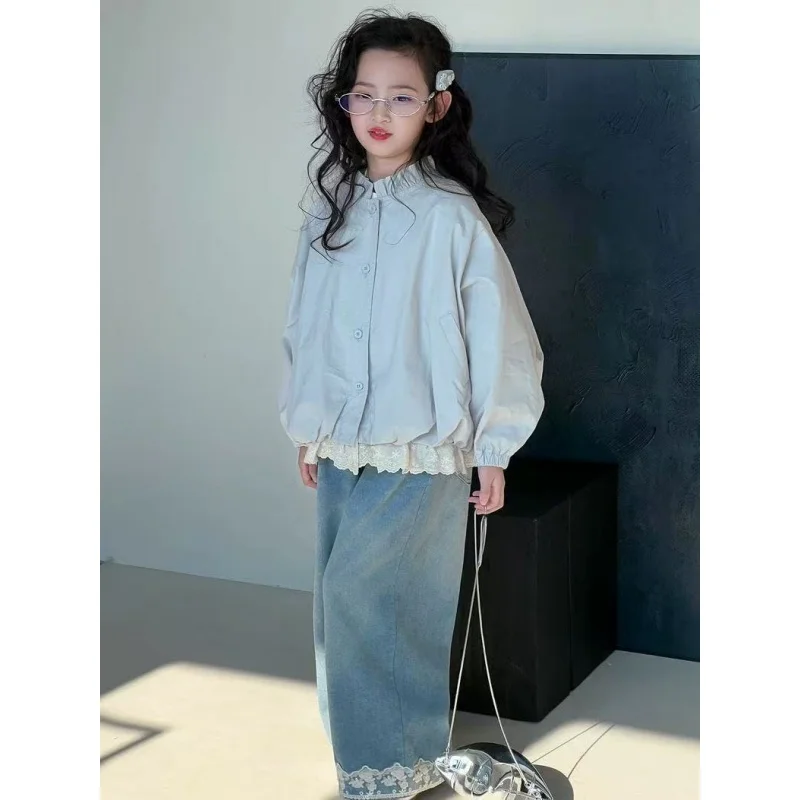 

Girls Thin Coat 2026 Spring/Autumn New Children's Lace Korean Edition Casual Cardigan Jacket 4-9 Years