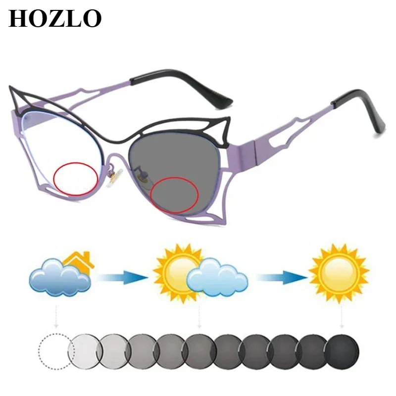 

Women Hollow Butterfly Metal Photochromic Bifocals Reading Sunglasses Female Trend Fashion Hyperopia Shades Spectacles Travel