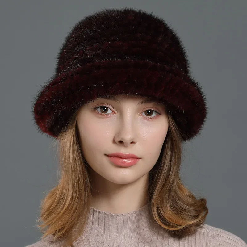 Mink Wool Woven Basin Hat Top Hat for Women in Winter Mink Hat for Women in Fur Hat Fashion Trend