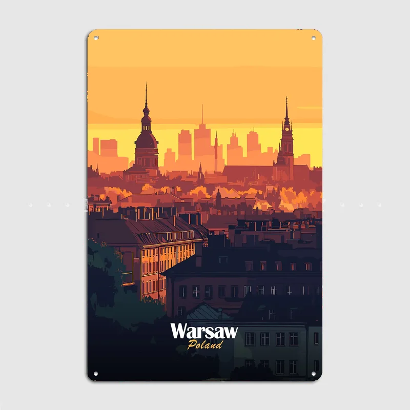Warsaw Skyline Sunset Travel Scenery Posters Retro Garage Club Bar Indoor Wall Vintage Poster Room Decoration Home Decor