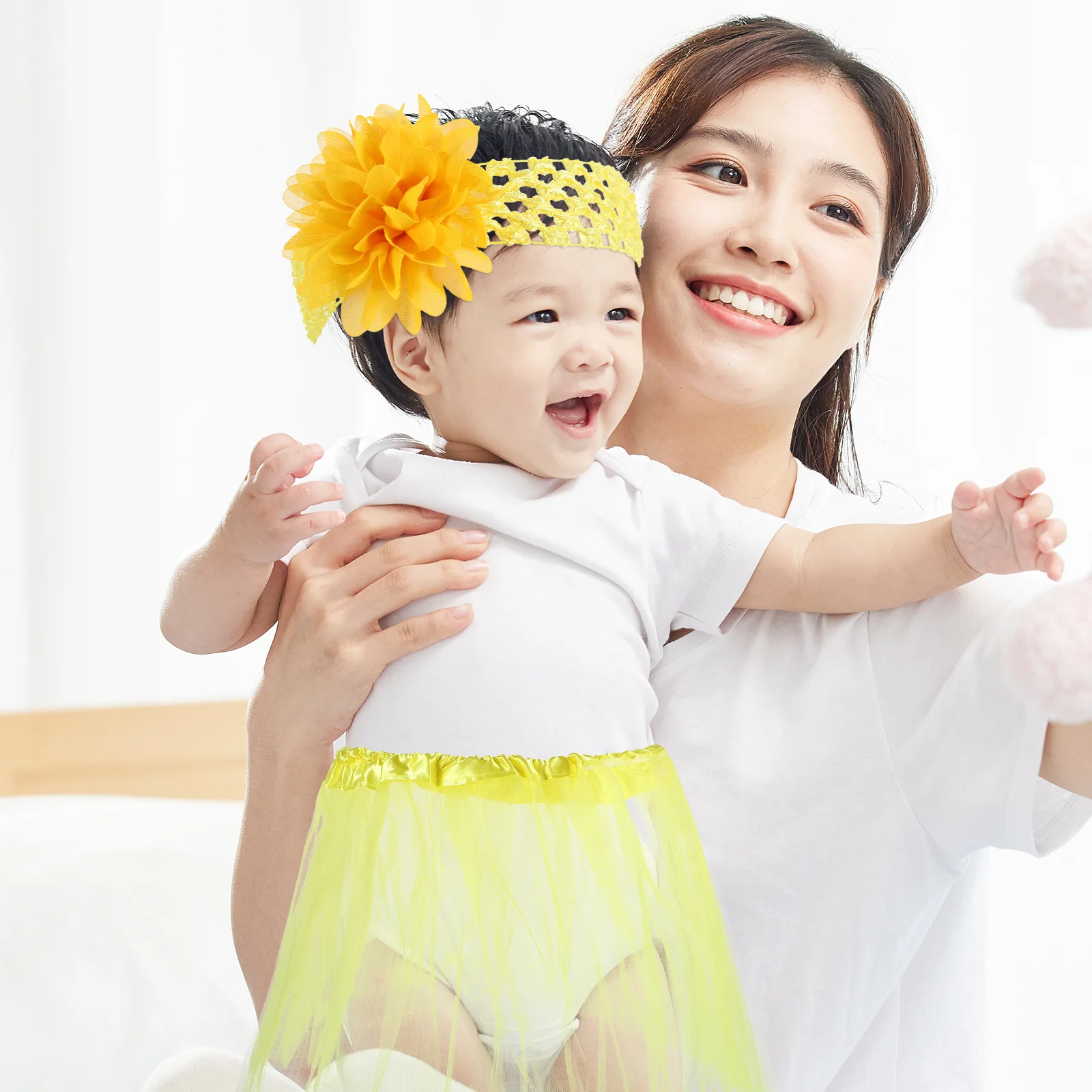 

Baby Yellow Tutu Skirt Mini Skirt for Girls Photography Dress Elastic Waistband Flower Headband Lightweight Tulle