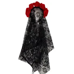 Halloween Simulatie Bloem Hoofdband Ghost Bride Rose Kant Mesh Hoofdband Performance Kostuum Prop Happy Halloween Party Decor