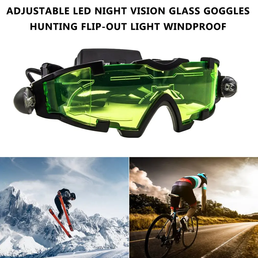 Hot Adjustable LED Night View Glass Goggles Motorcycle Racing Hunting Eyewear With Flip-out Light Windproof Polarized Lens