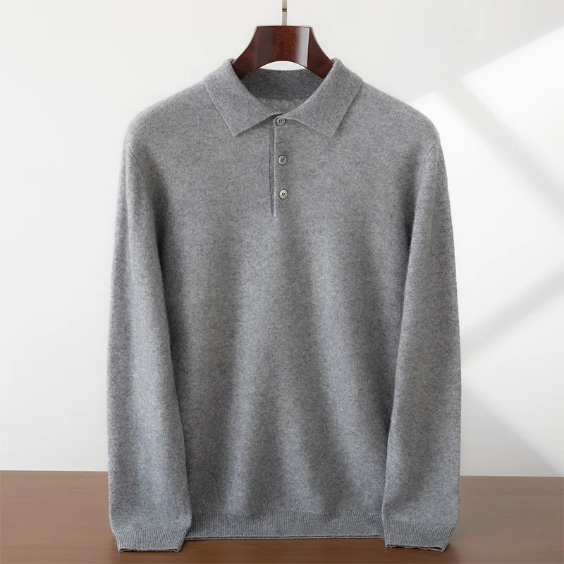 100% puro cashmere gola polo masculina pulôver2025 outono e inverno novo suéter de malha de caxemira negócios casual masculino topo