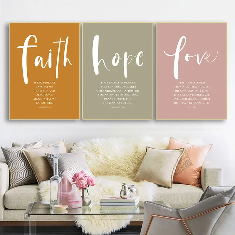 Simple Colorful Bible Quotes Canvas Art Print Modern Faith Love Hope Words Wall Decorative Poster Home Living Room Bedroom Decor