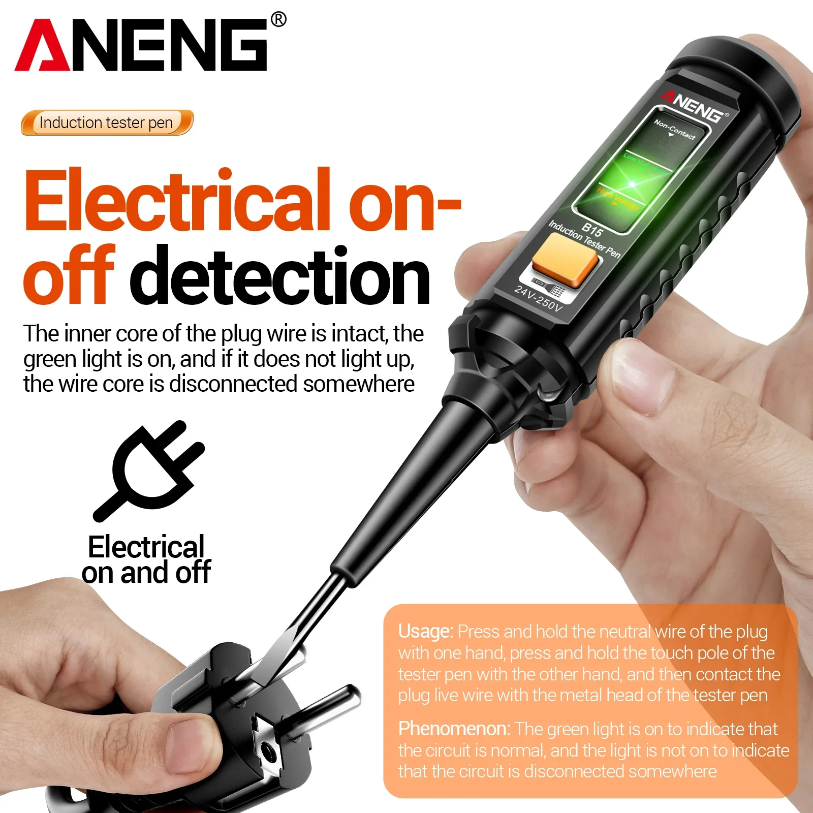 No contact electric pen tester ANENG B15 24-250V ACWire Breakpoint DetectorSlotted Screwdriver with Flashlight Electric Test Pen image 4