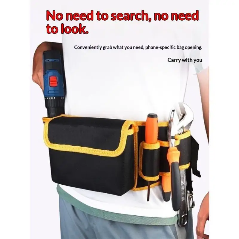 【BA】Heavy Duty Tool Waist Bag With Multi Pockets Phone Holder Hooks For Electricians Carpenters DIY Jobs