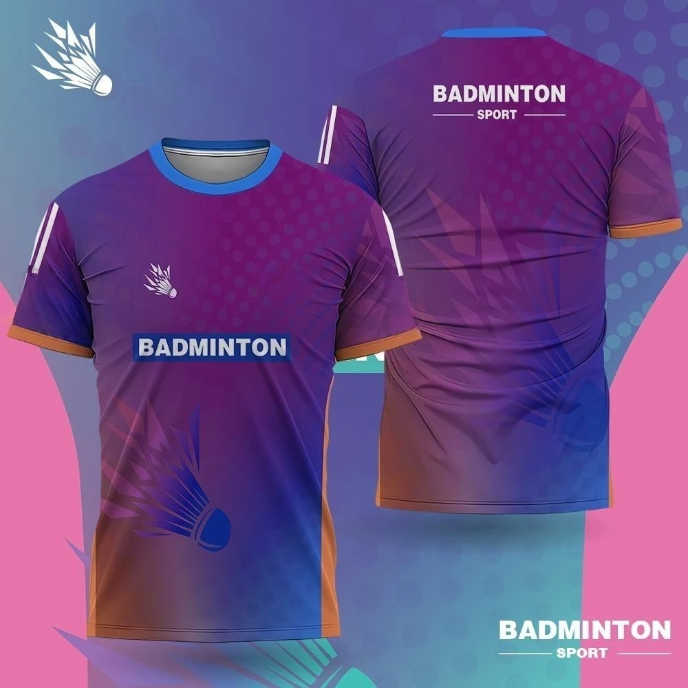 Men's Badminton Clothing Gradient 3D Print Badminton T-Shirt Custom Name and Team Logo Outdoor Quick Dry Sportswear Gym Man Top