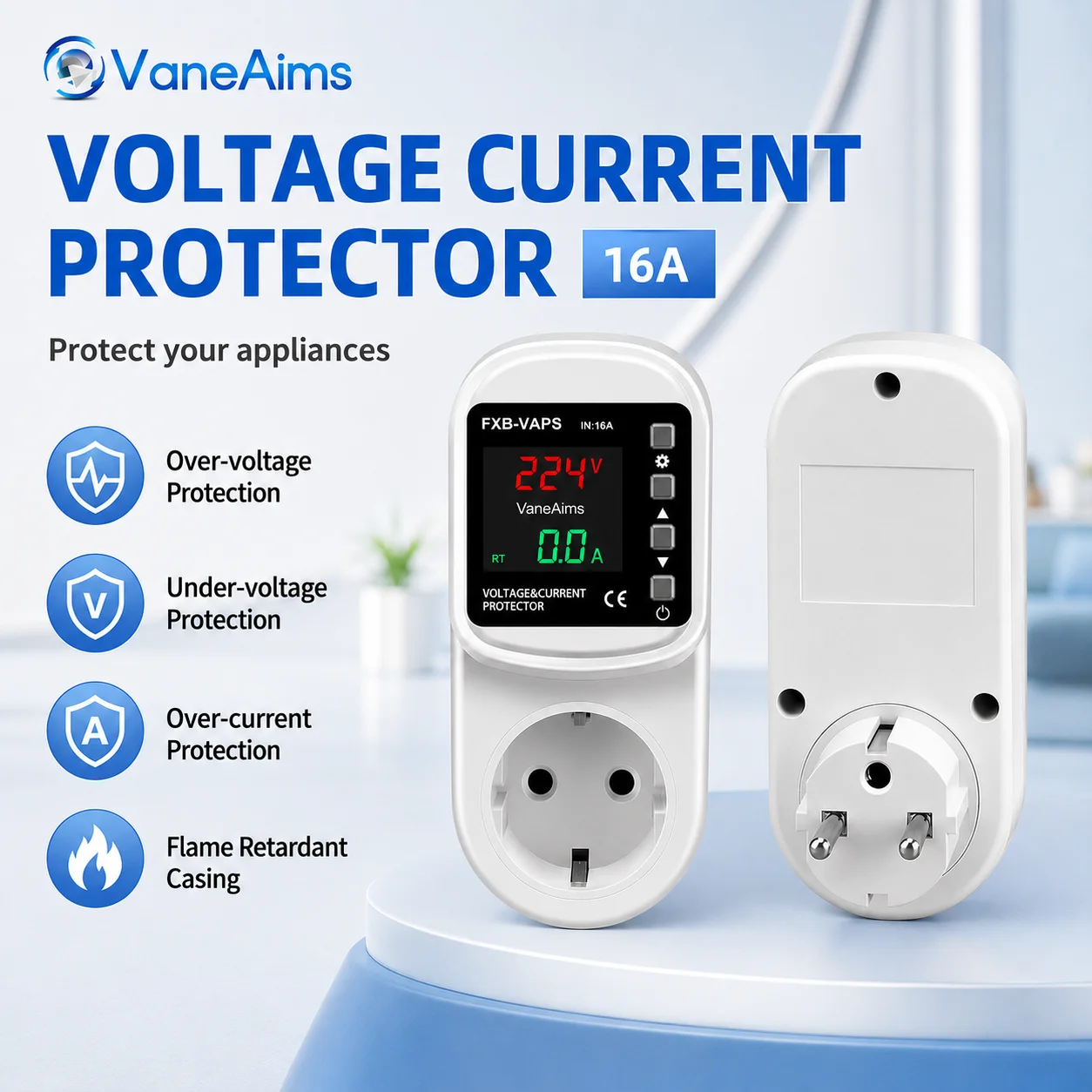 Automatic Voltage Current Protector Socket EU UK US South Africa Plug 16A AC220V Adjustable Over Under Voltage Protection Socket