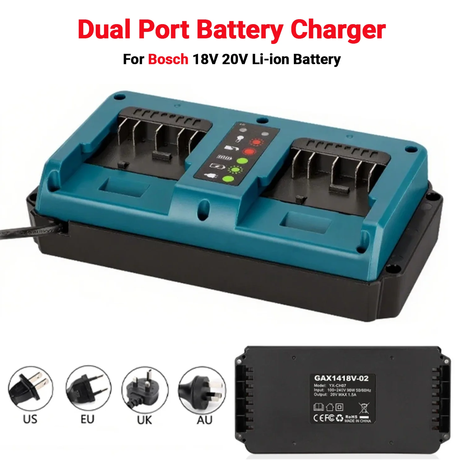 

For Bosch Dual-Port Replacement Charger For Bosch 18V 20V Li-ion Battery Fast Charger EU/US/UK/AU/Plug Charging Tool