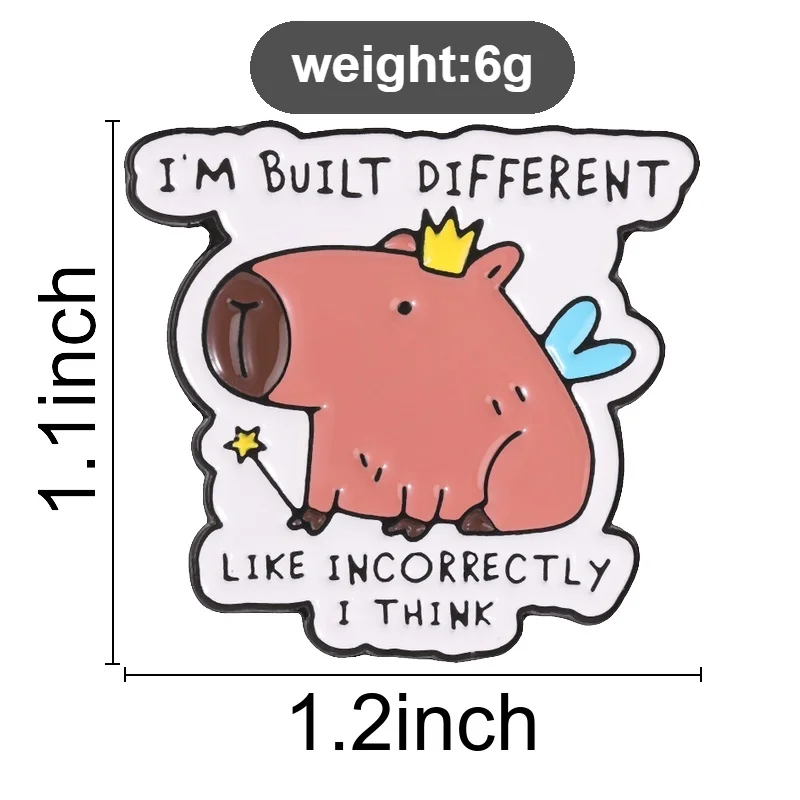 Fairy Capybara Badge I'm Built Different Like Incorrectly I Think Enamel Pins Cartoon Animal Brooch Accessories Decor