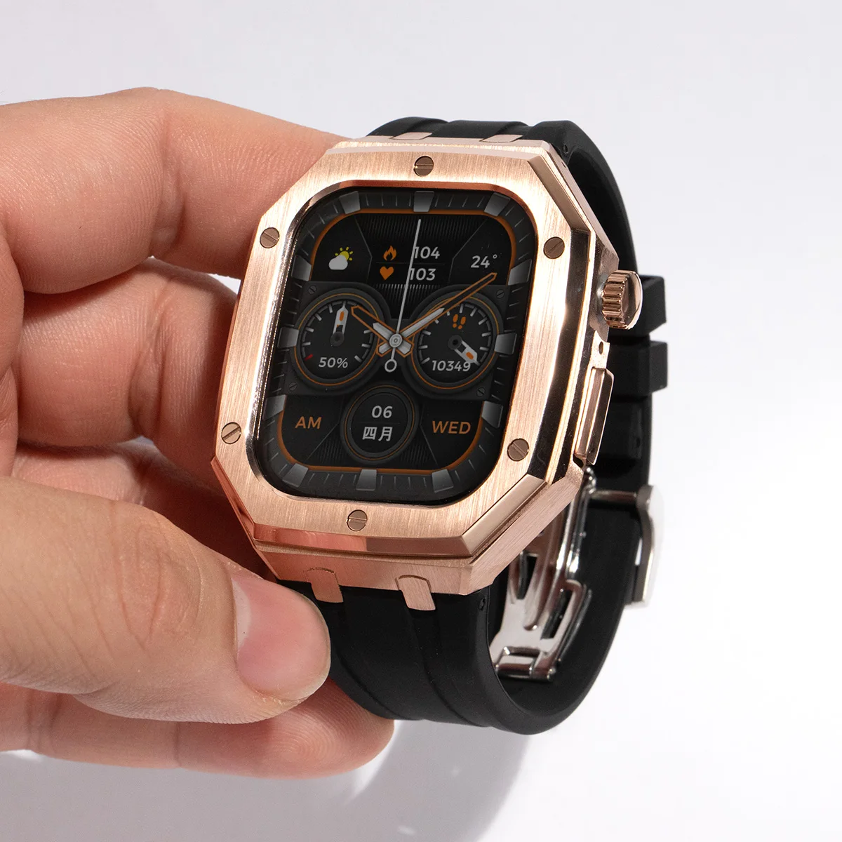

Набор для роскошной модификации Apple Watch 11 10 46 мм: ремешок из фторкаучука, корпус из нержавеющей стали для iWatch 9 8 7 6 5 4 SE 44/45 мм
