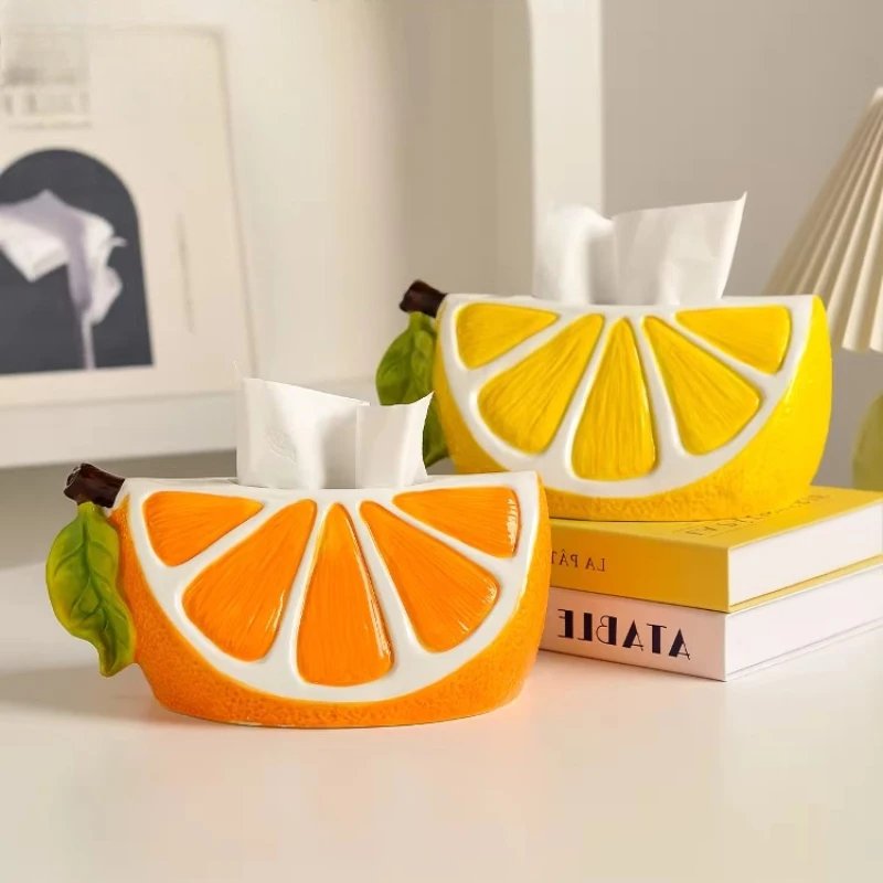 2027 Ceramic Tissue Box Cartoon Orange Lemon Toilet Paper Box Living Room Desk Storage Napkin Holder Home Decoraction Luxury
