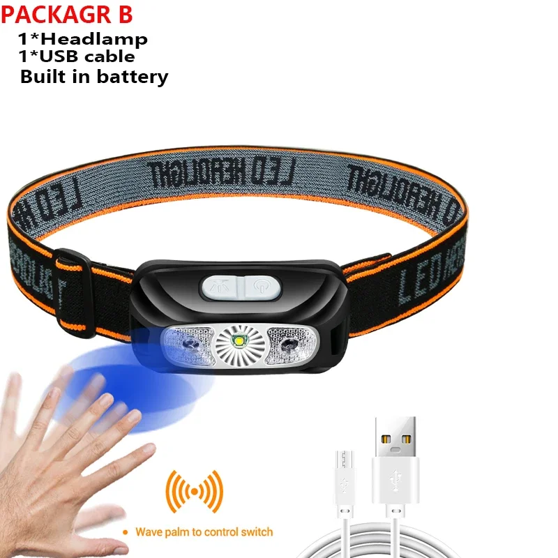 Mini oplaadbare krachtige sensor-koplamp Vissen Camping USB-koplamp COB LED-koplamp Zaklamp Koplampen Voorlantaarn