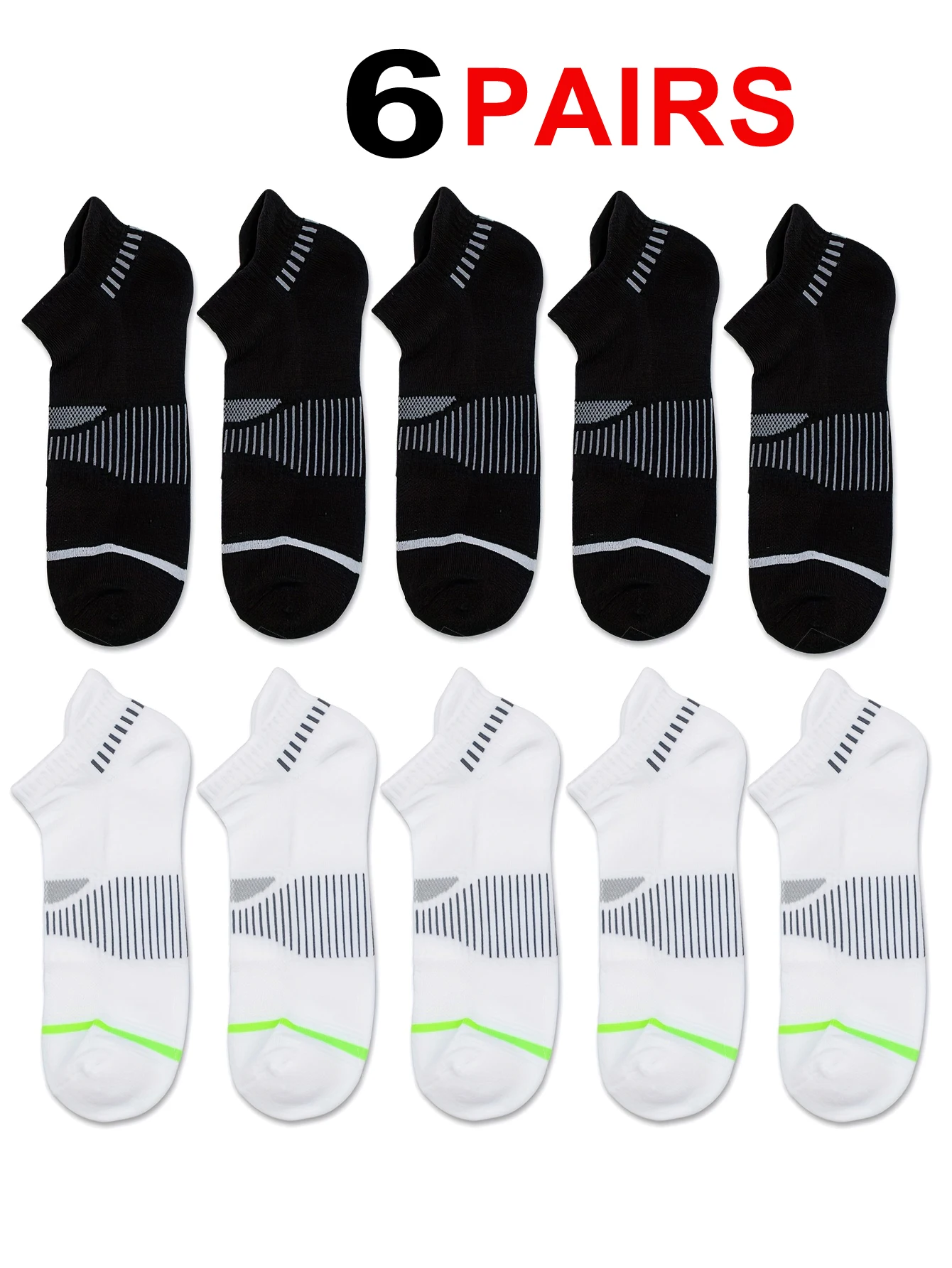 

6Pairs Men's Classic Crew White Socks Unisex Sports Anti-slip Breathable for Running Basketball Outdoor Activities