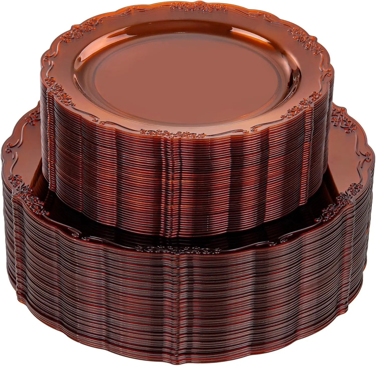 

100PCS Amber Plastic Plates Set - 50 Dinner & 50 Dessert Plates, Heavy Duty Disposable for Parties