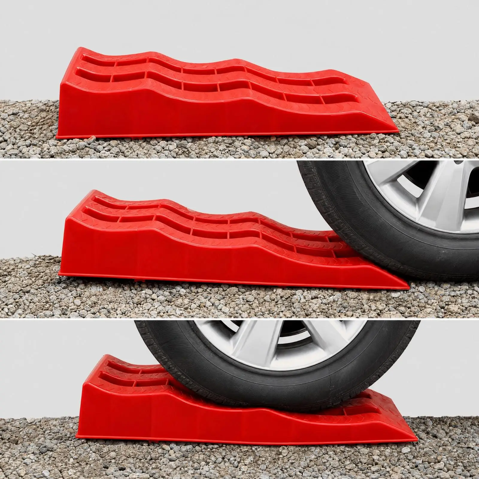 Heavy Duty HDPE Vehicle Tire Ramp for RV Leveling Stable Three Step Traction Support with Carry Bag