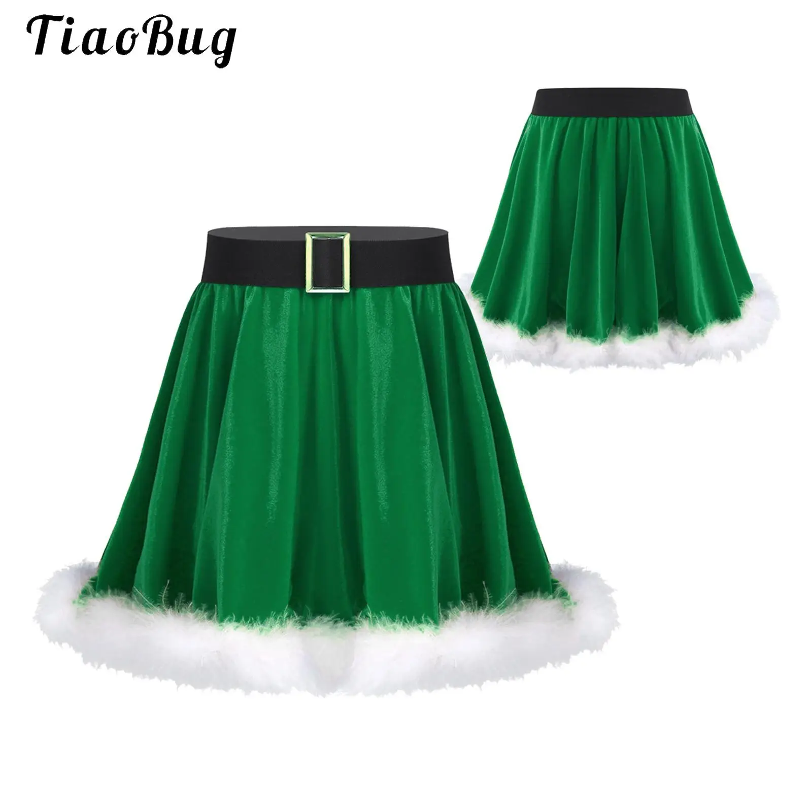 

Kids Girl Christmas Dance Costume Red Velvet Faux Fur Hem Mrs Santa Skater Skirt Figure Skating Ballet Mini Tutu Skirt Red Green