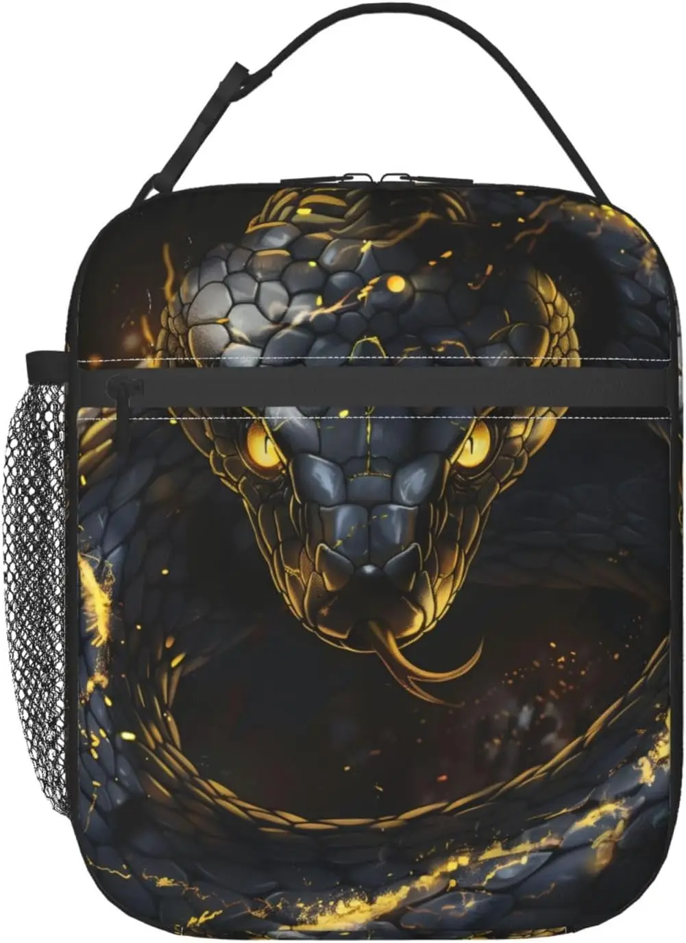 Fierce Snake Lunch Box for Women Adults Kids, Insulated Cooler Polyester Glowing Gold Accents Lunch Bag for Picnic, School, Offi