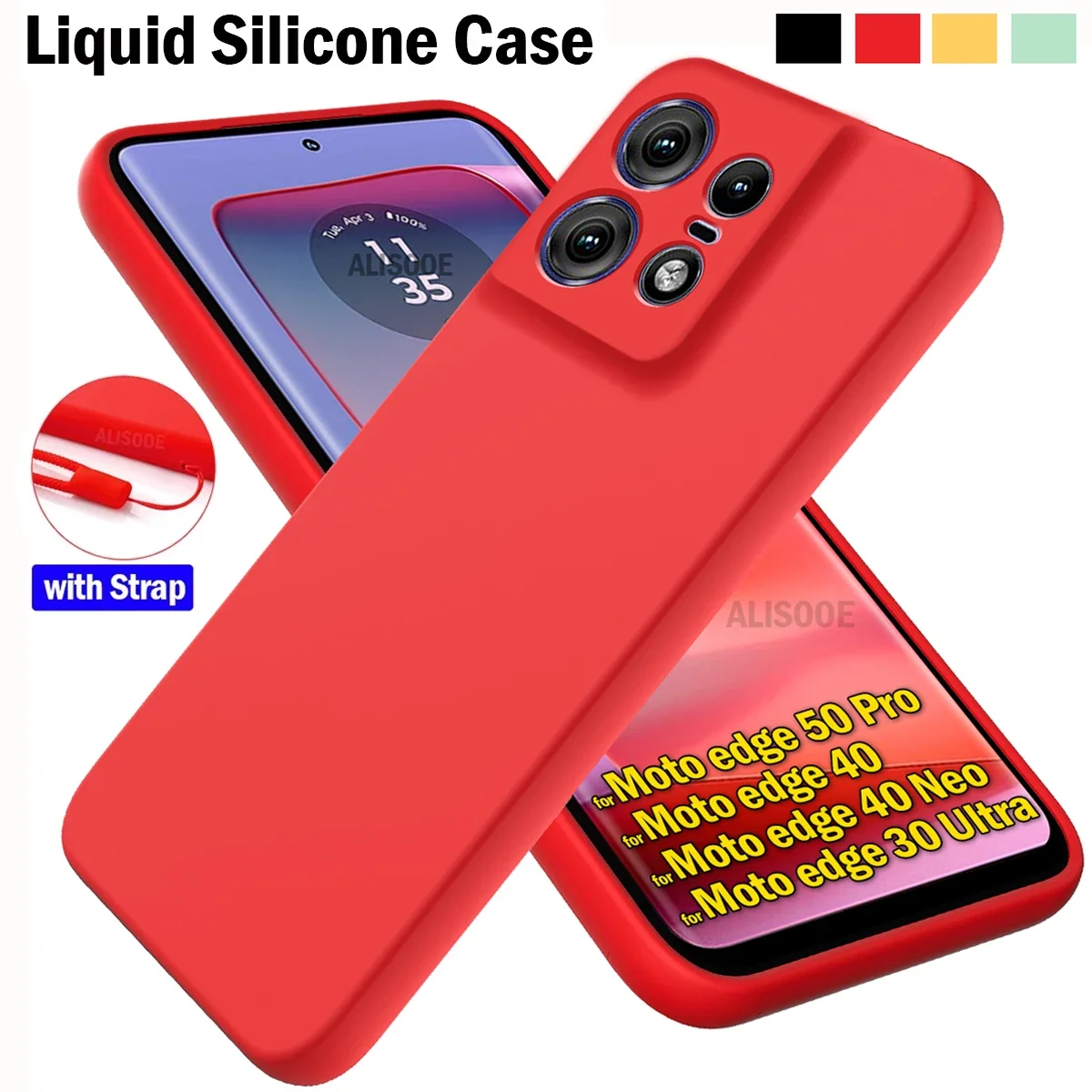 For Motorola Edge 50 Pro 40 Neo 30 Ultra Case Liquid Silicone Strap Cover for Moto Edge 30 Lite G14 G24 G34 G54 G84 G53 G73 Case