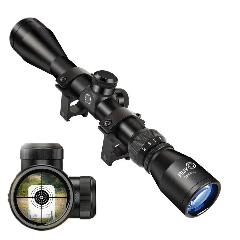 Ezshoot-Tactical Riflescope com Suportes Ferroviários Livres, Retículo R4, Caça Rifle Scope, Rifle Scope, Airsoft, 20mm, 3-9x40