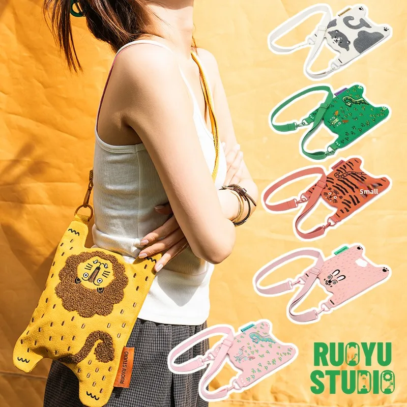 Original Design Canvas Crossbody Phone Bag by RUOYUSTUDIO Small Size Animal Pattern Summer 2024 Collection Fashionable Accessory