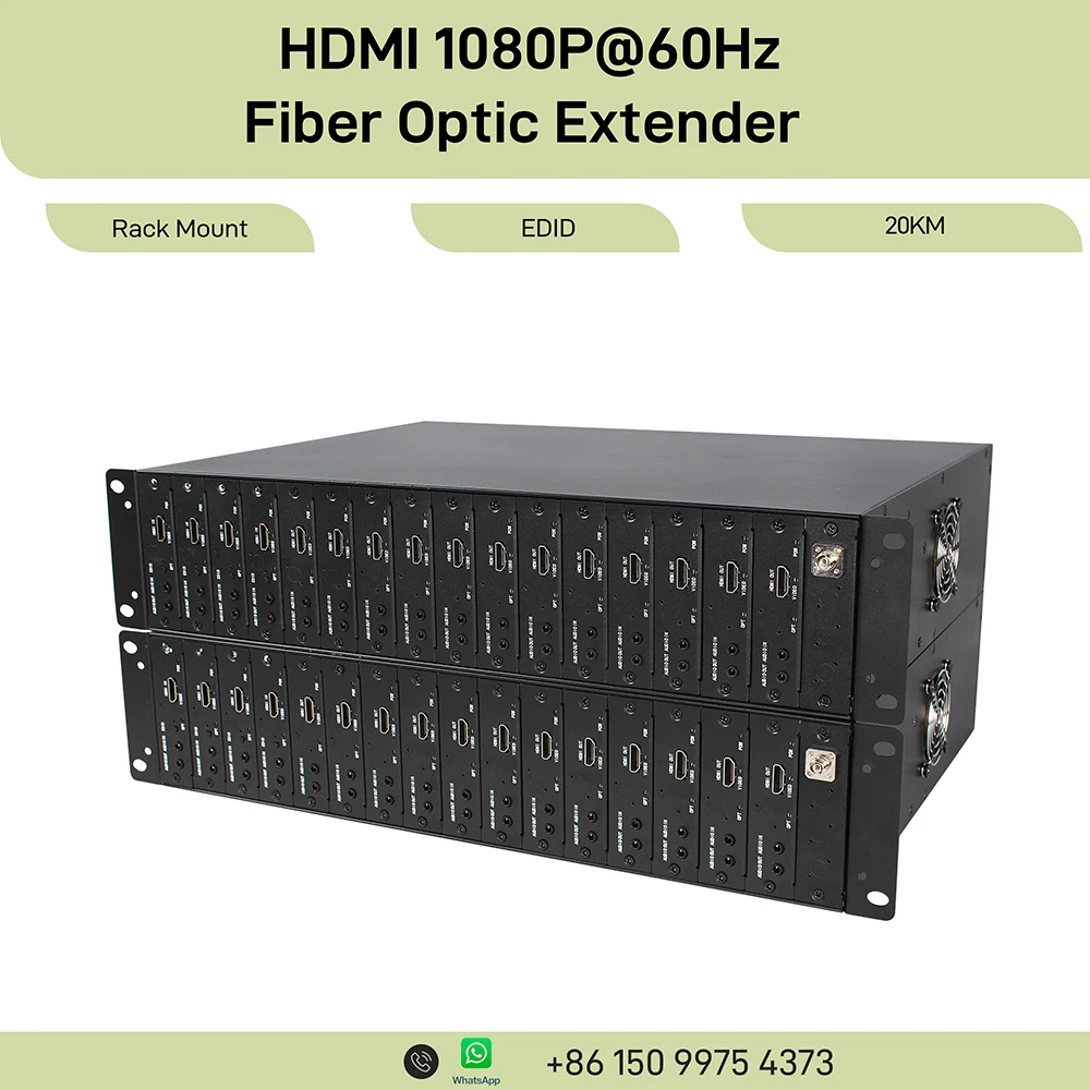Convertidor HDMI a Fibra Óptica de 8/16 Canales, 20KM, Conector LC/SC/FC, Extensor de Audio y Video Sin Comprimir de 1080P, Tipo Rack, Fibra Óptica SM