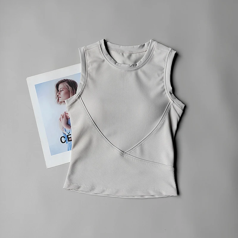 Yoga-Sportweste im neuen Stil, BHs für Frauen, schmaler kurzer Stil mit Brustpolster, schnell trocknender ärmelloser Fitnessanzug für Yoga. – Detail 9