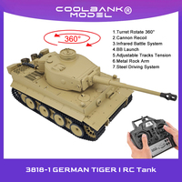Coolbank RC Tank 1:16 Scale 2.4ghz Remote Control German Tiger I Tank Model 360°Rotating Turret Modify Battle Tanks Military Car