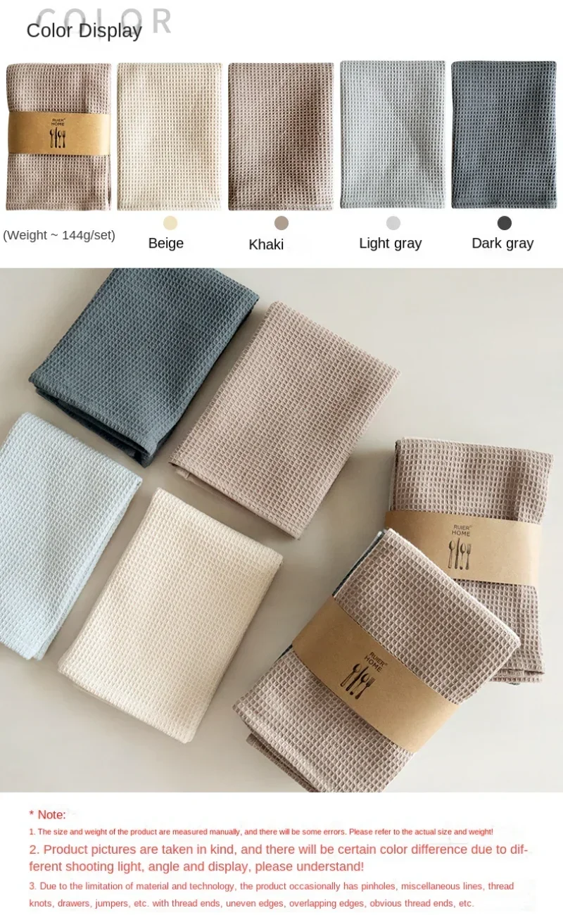 4Pieces Cotton Table Napkins 35x35cm Home Kitchen Waffle Pattern Tea Towel Absorbent Dish Cleaning Towel Thickened Towel Square