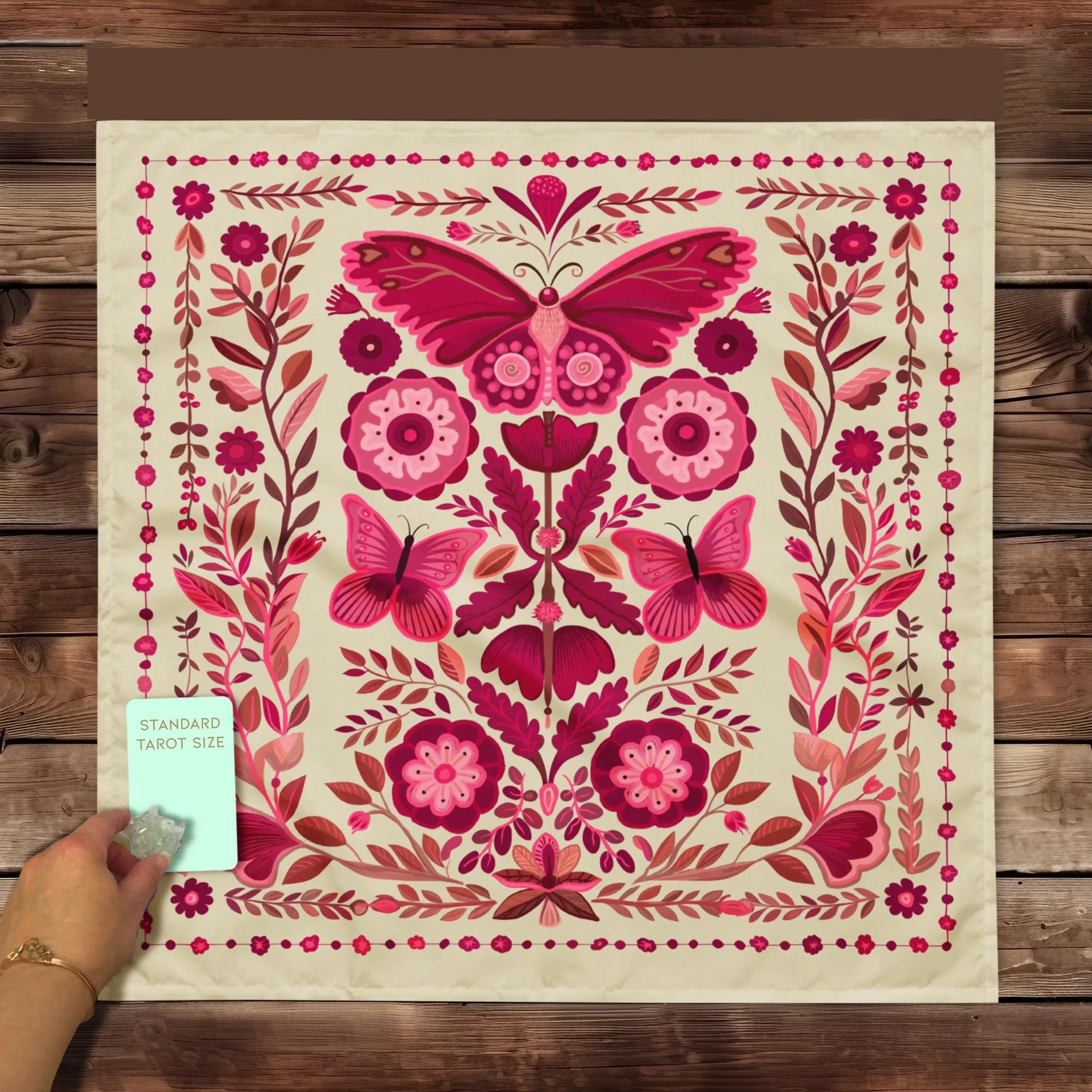 Pink Moth Floral Altar Tablecloth Boho Witchy Tarot Mat Pagan Witchcraft Decor Occult Divination Gift