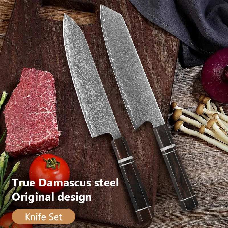 

2 Set Kitchen Chef Knife Set 8 Inch VG10 Kiritsuke Knife Japanese 67 Layers Damascus Estaurant Super Sharp Splitter carbon steel