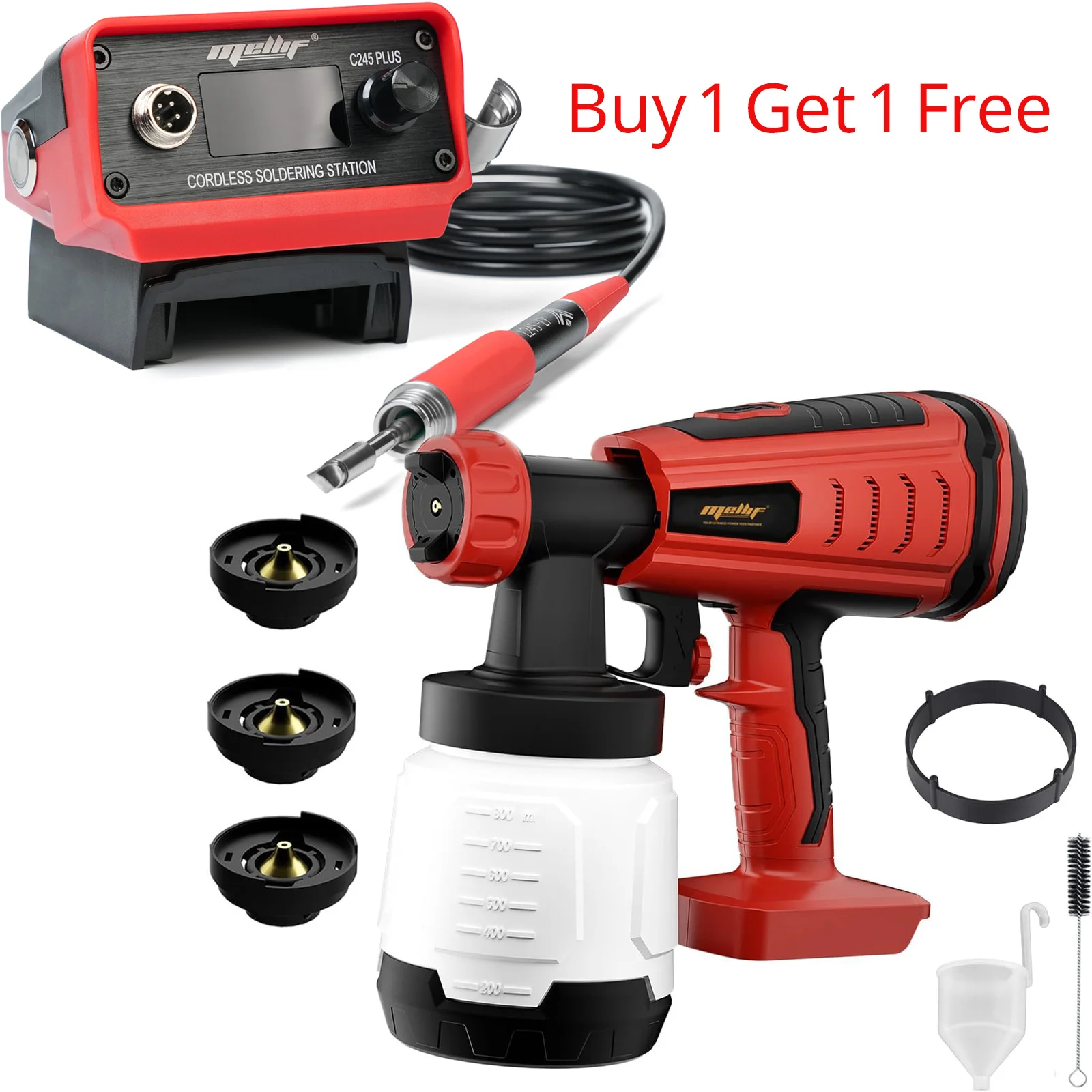 Mellif Buy-One-Get-One-Free Promotion(Cordless Paint Sprayer & Cordless Soldering Iron Station  Batteries not included)