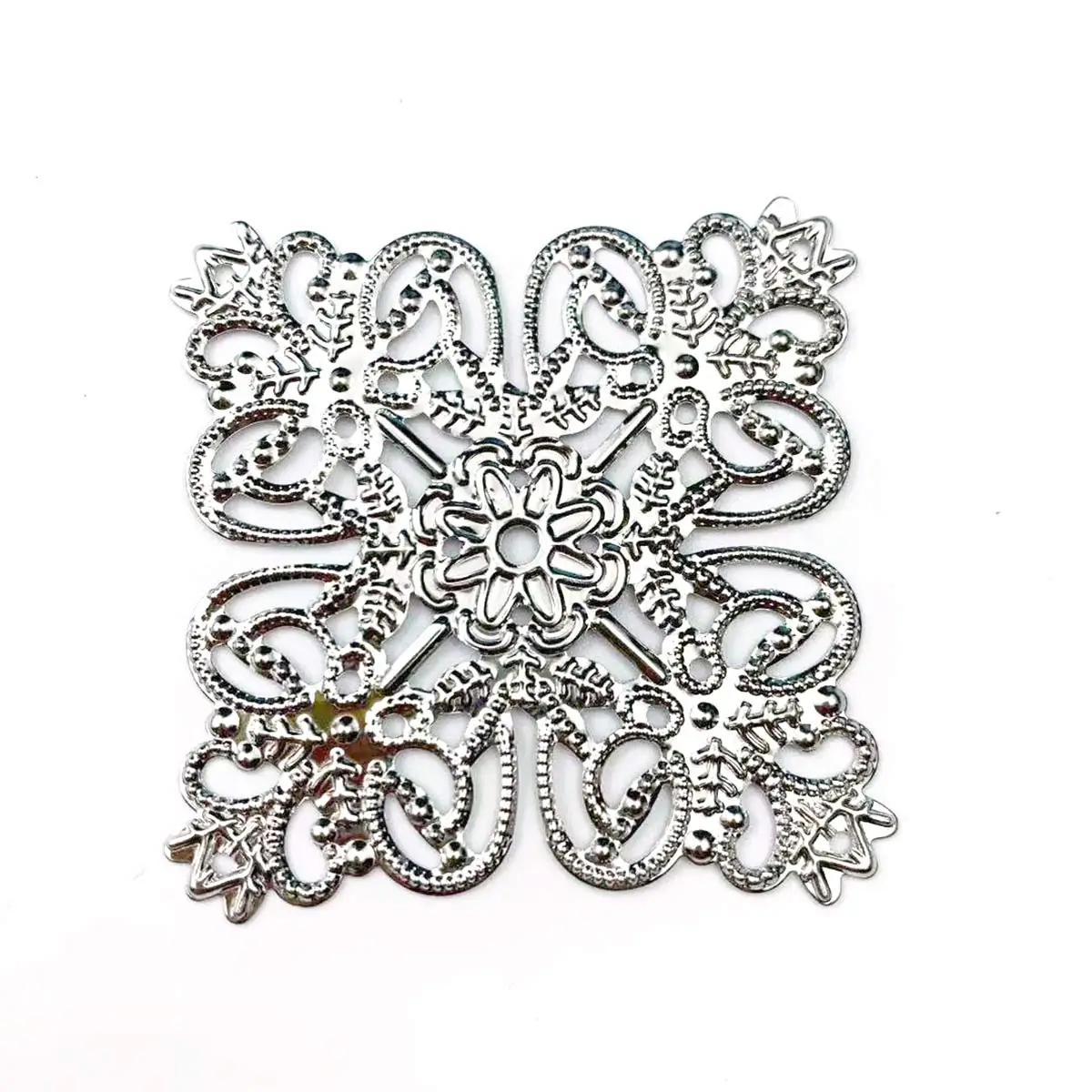 500PCS Metal Square Connectors Hollow Flower Filigree Wraps Embellishments 56mm DIY Garment Handicrafts Decoration Accessories